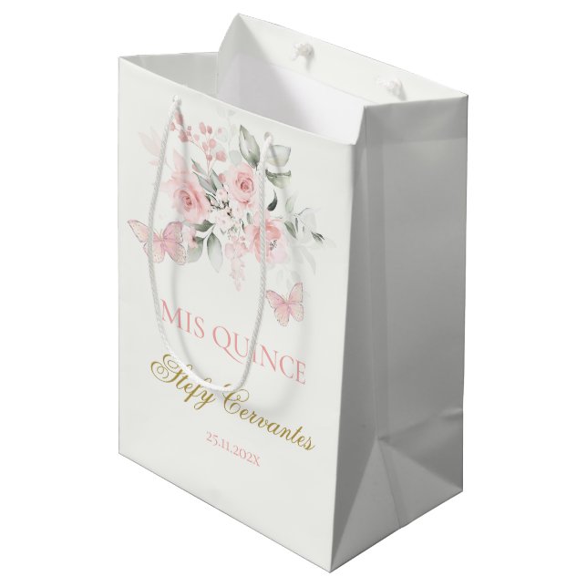 Bolsa De Regalo Mediana Mariposa rosa Quinceañera (Angulo Anverso)