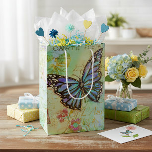 Bolsa De Regalo Mediana Mariposa verde azulado y púrpura