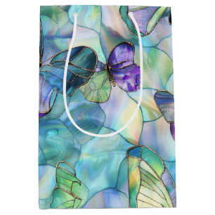 Bolsa De Regalo Mediana Mariposas Azules Turquesa Purpura