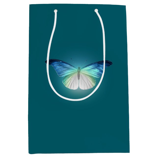Bolsa De Regalo Mediana Mariposas blancas azul brillante (Anverso)