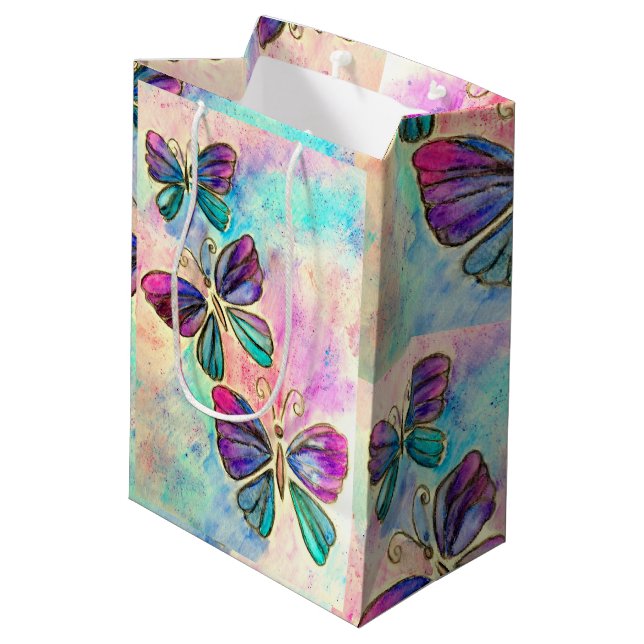 Bolsa De Regalo Mediana Mariposas de colores finos - (Angulo reverso)