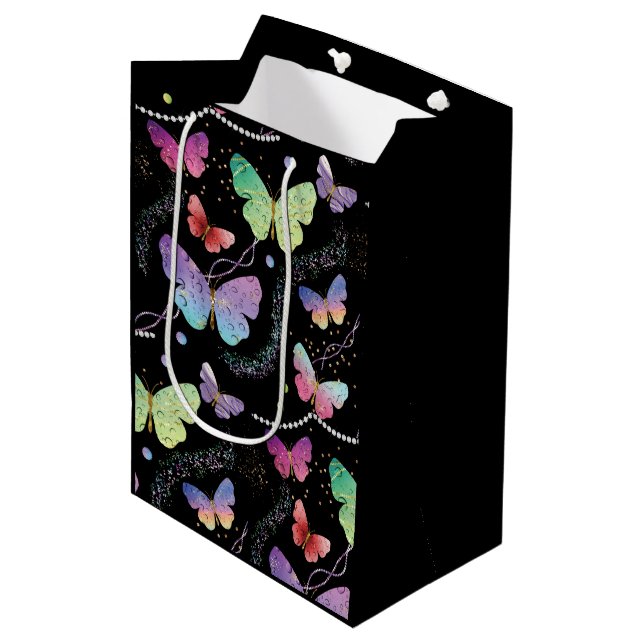 Bolsa De Regalo Mediana Mariposas elegantes violeta y azul brillante (Angulo Anverso)