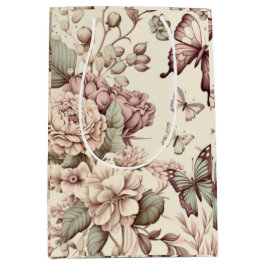 Bolsa De Regalo Mediana Mariposas y flores decoración en tonos pastel