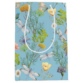 Bolsa De Regalo Mediana Mariposas y libélulas en flores silvestres