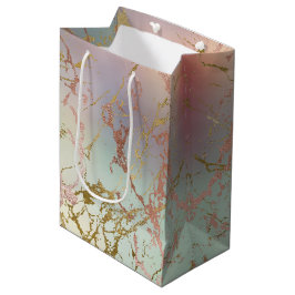 Bolsa De Regalo Mediana Mármol beige elegante | Mint Sage Green Rosa Gold
