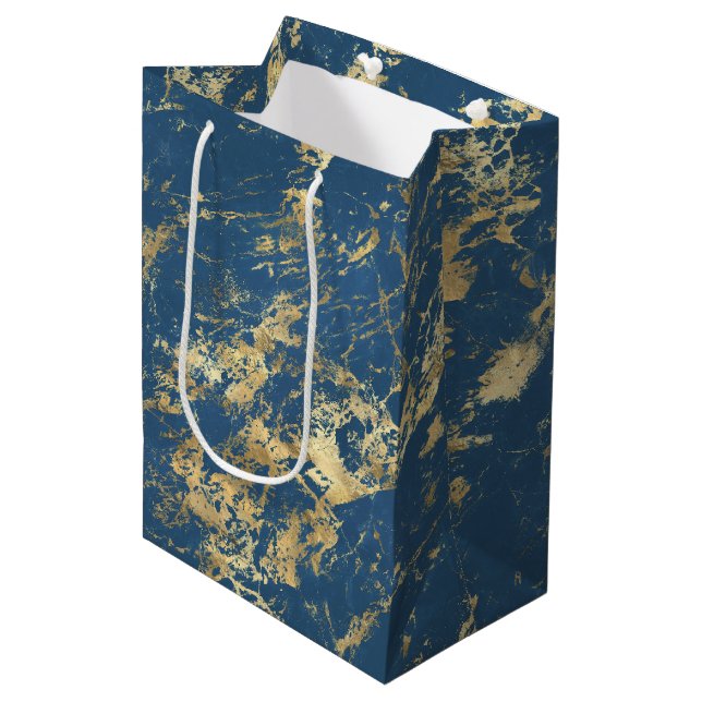 Bolsa De Regalo Mediana Mármol de oro azul (Angulo Anverso)