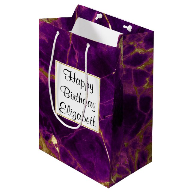Bolsa De Regalo Mediana Mármol morado y dorado moderno (Angulo Anverso)