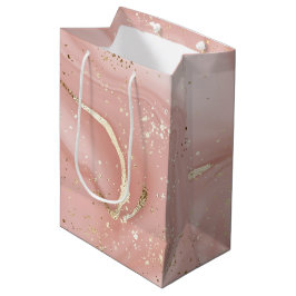 Bolsa De Regalo Mediana Mármol Rosa Rubor Brillo Dorado Patrón Abstracto