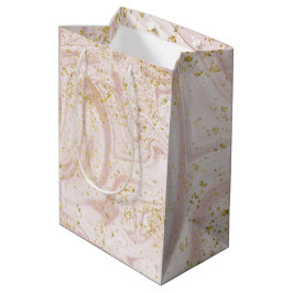Bolsa De Regalo Mediana Mármol rosa y blanco con brillo dorado