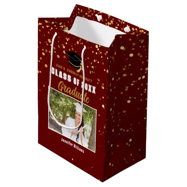 Bolsa De Regalo Mediana Maroon Gold College Graduación Foto Fiesta (Angulo Anverso)