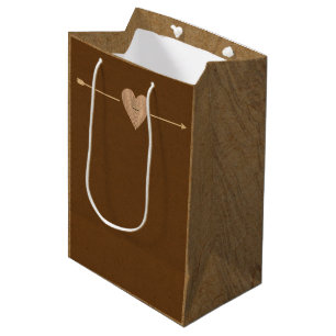 Bolsa De Regalo Mediana Marrón Rústico Corazón de Kraft Flecha Selvático