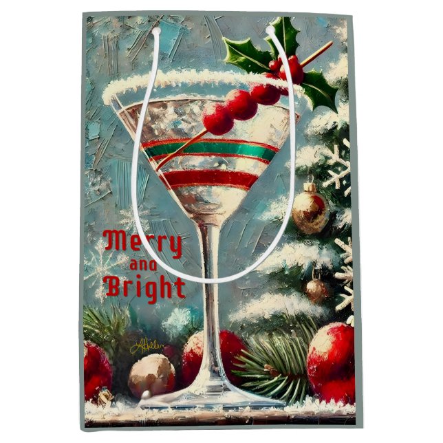 Bolsa De Regalo Mediana Martini, Navidades de copos de nieve de Cranberry  (Anverso)