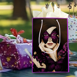 Bolsa De Regalo Mediana Máscara de Mariposa Morada Mujer Elegante Fantasía