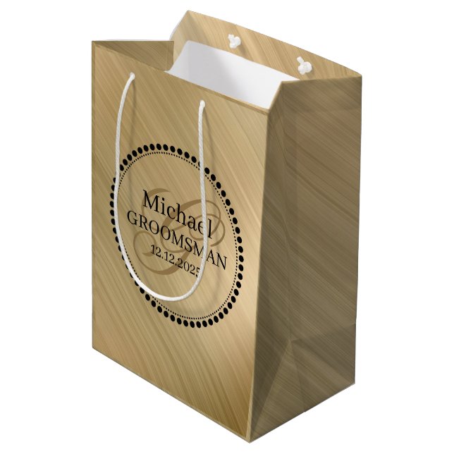 Bolsa De Regalo Mediana Masculino Gold Personalizado Groomsman (Angulo reverso)