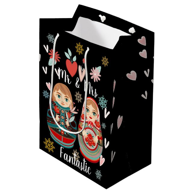 Bolsa De Regalo Mediana Matryoshka ruso muñeca Mr & Mrs Snowflakes (Angulo Anverso)