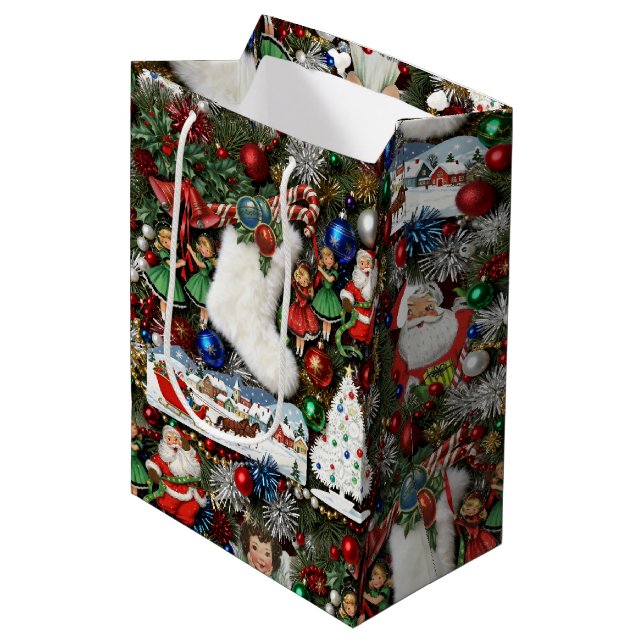 Bolsa De Regalo Mediana Maximalist Retro Christmas Collage (Angulo Anverso)