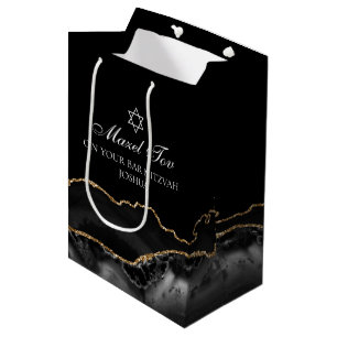 Bolsa De Regalo Mediana Mazel Tov Black Gold Personalizado Bar Mitzvah