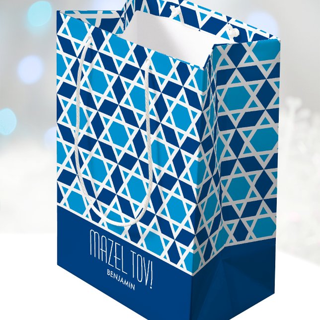 Bolsa De Regalo Mediana Mazel Tov Geometric Star Pattern Navy Blue (Subido por el creador)