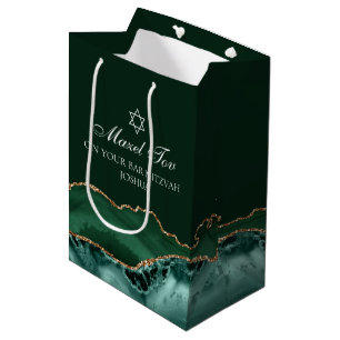 Bolsa De Regalo Mediana Mazel Tov Green Gold Personalizado Bar Mitzvah