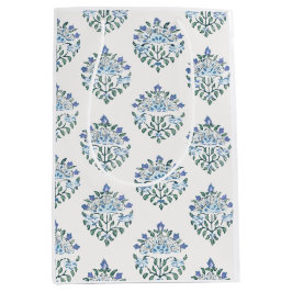 Bolsa De Regalo Mediana Medallón de Impresión en Bloque Indio, Verde Azul