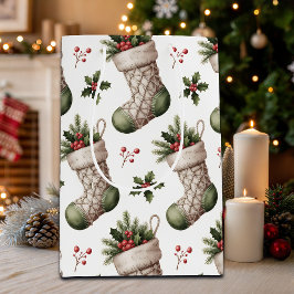 Bolsa De Regalo Mediana Medias de Navidad Bayas de Invierno