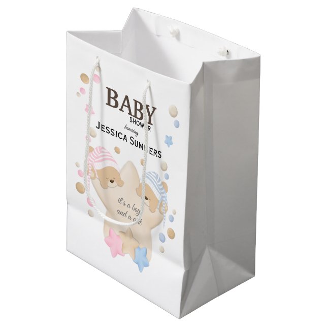 Bolsa De Regalo Mediana Medio de Baby Shower de Teddy Bear Twers con sueño (Angulo Anverso)