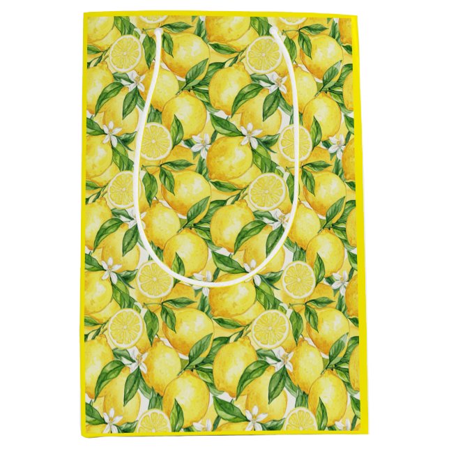 Bolsa De Regalo Mediana Mediterranean Zest: Watercolor Lemon & Blossom (Anverso)