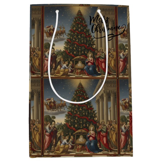 Bolsa De Regalo Mediana Medium Nativity Santa Christmas Gift Bag (Anverso)