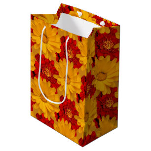Bolsa De Regalo Mediana Medley de las flores de oro rojo y amarillo