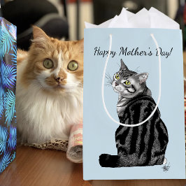 Bolsa De Regalo Mediana Mejor Mamá de Gatos Siempre Tabby Plateado Día de 