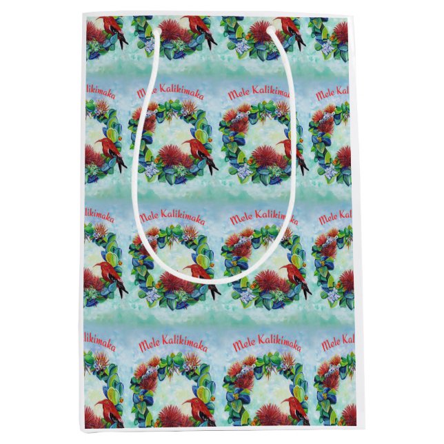 Bolsa De Regalo Mediana Mele Kalikimaka Hawaiian Wreath  (Anverso)