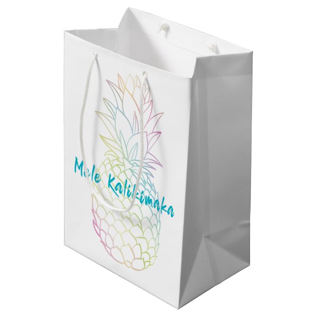 Bolsa De Regalo Mediana Mele Kalikimaka Navidades Piña Tropical (Angulo Anverso)