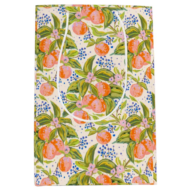 Bolsa De Regalo Mediana Melocotones coloridos con flores (Anverso)