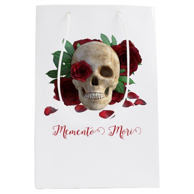 Bolsa De Regalo Mediana Memento Mori. Cráneo con rosas rojas (Anverso)
