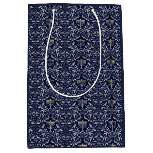 Bolsa De Regalo Mediana Menorá Azul Marino Profundo Patrón William Morris
