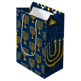 Bolsa De Regalo Mediana Menorahs dorados en el astuto Jay Blue Hanukkah