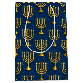 Bolsa De Regalo Mediana Menorahs dorados en el astuto Jay Blue Hanukkah