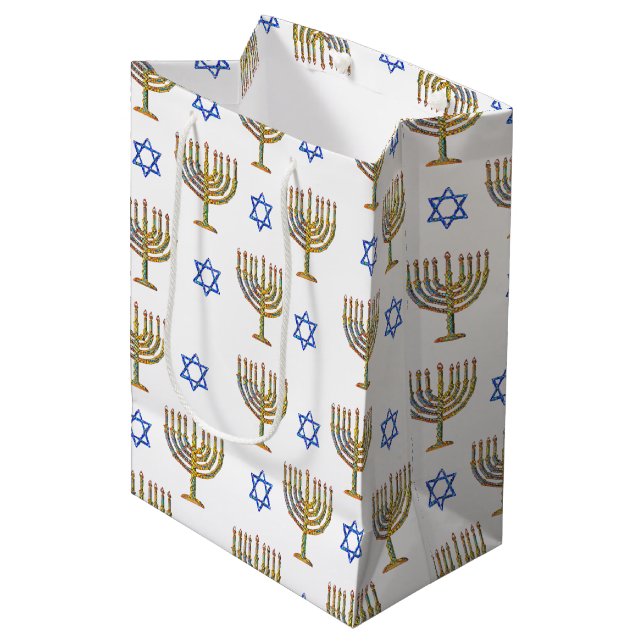Bolsa De Regalo Mediana Menorahs mosaicos + estrellas (Angulo Anverso)