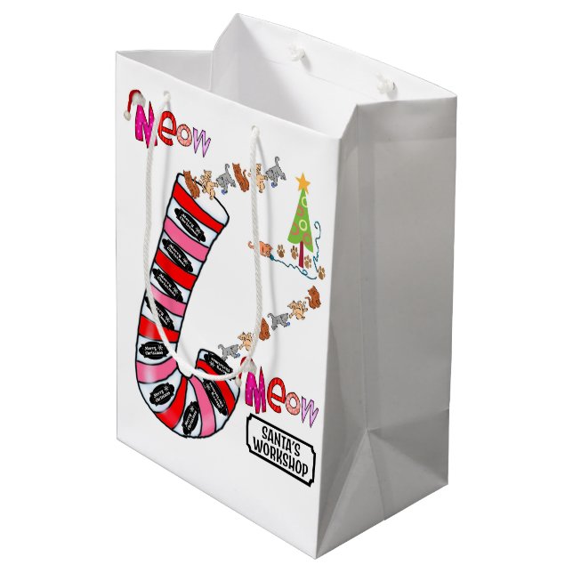 Bolsa De Regalo Mediana Meow Merry Christmas Gift Bags Elf (Angulo reverso)
