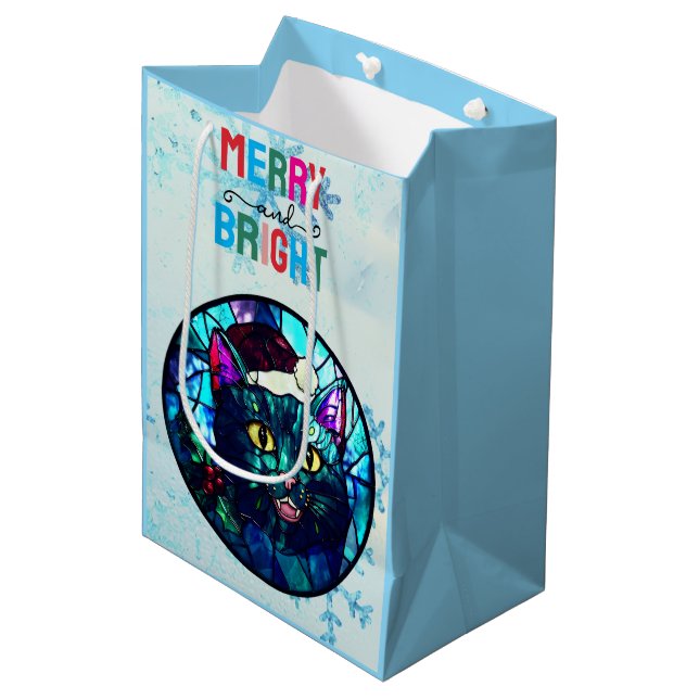 Bolsa De Regalo Mediana Meowing Stained-Glass Christmas Black Cat (Angulo Anverso)