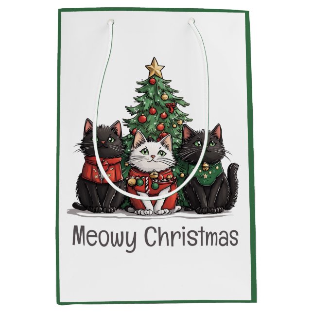Bolsa De Regalo Mediana Meowy Christmas Cats Holiday Tree (Anverso)