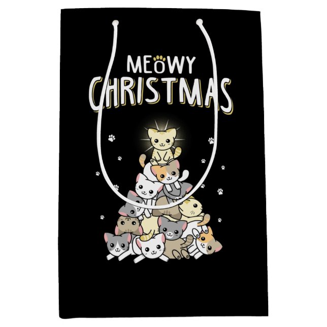 Bolsa De Regalo Mediana Meowy Christmas Classic Merry Christmas (Anverso)
