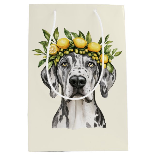 Bolsa De Regalo Mediana Merle Great Dane Dog Lemon Crown (Anverso)
