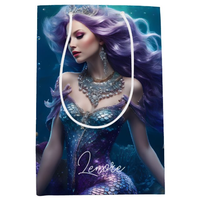 Bolsa De Regalo Mediana Mermaid Purple Hair (Anverso)