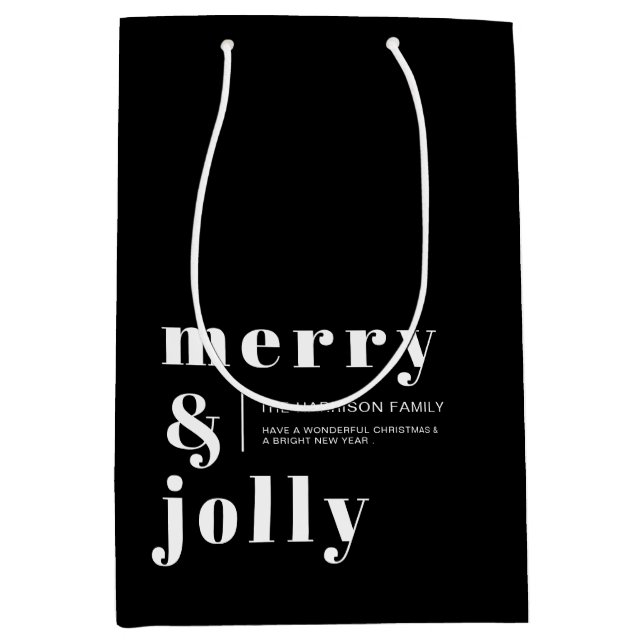 Bolsa De Regalo Mediana Merry and Bright Black Modern Christmas Holiday  (Anverso)