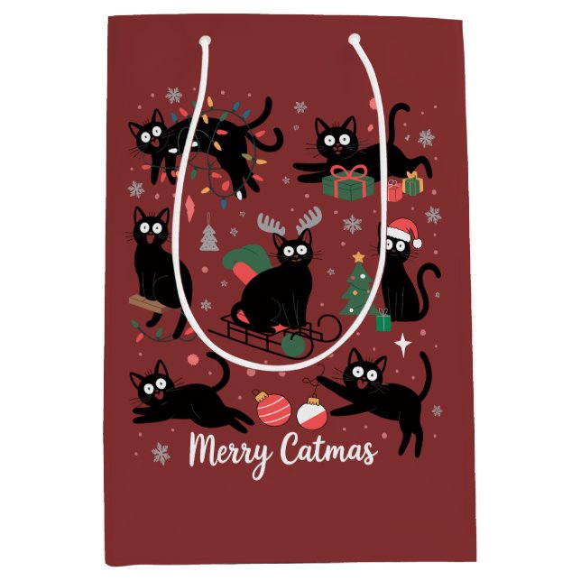 Bolsa De Regalo Mediana Merry Catmas Funny Christmas Black Cat Lover (Anverso)
