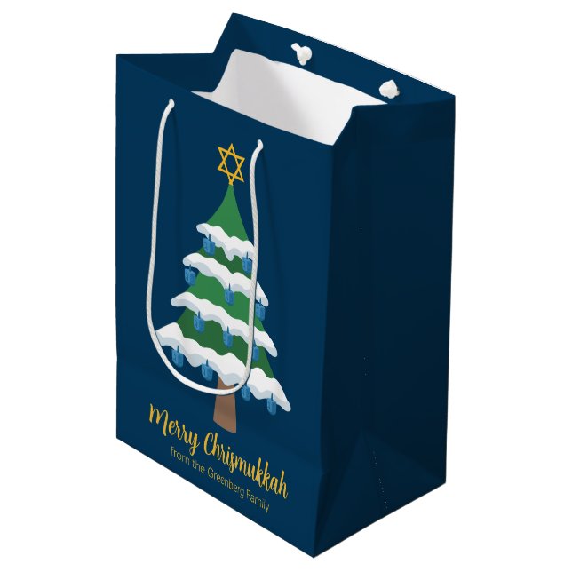 Bolsa De Regalo Mediana Merry Chrismukkah Cute Hanukkah Tree Fiesta (Angulo Anverso)
