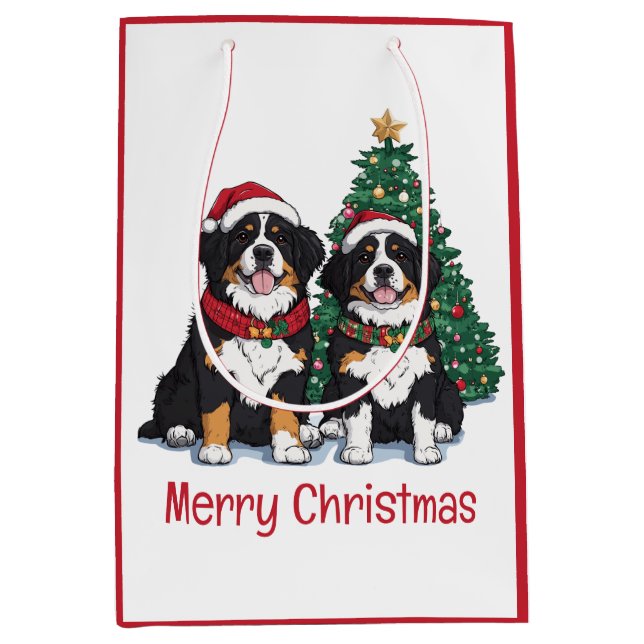 Bolsa De Regalo Mediana Merry Christmas Bernese Mountain Dogs (Anverso)