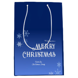 Bolsa De Regalo Mediana Merry Christmas Blue Modern Snowflake
