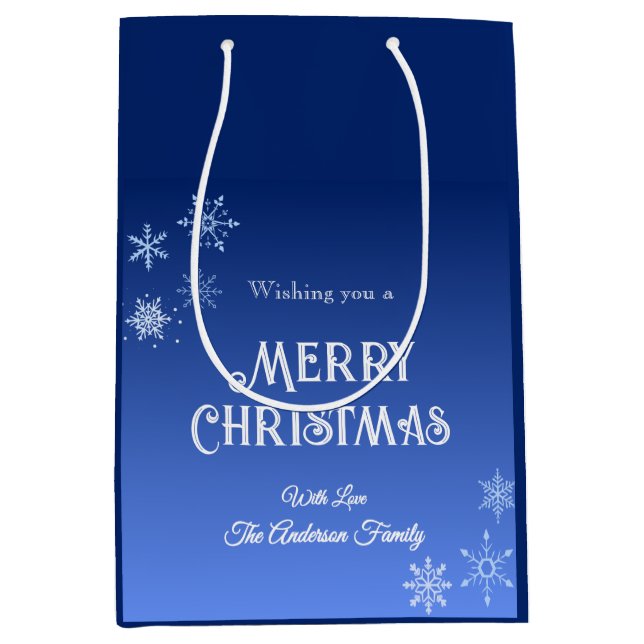 Bolsa De Regalo Mediana Merry Christmas Blue Modern Snowflake (Anverso)